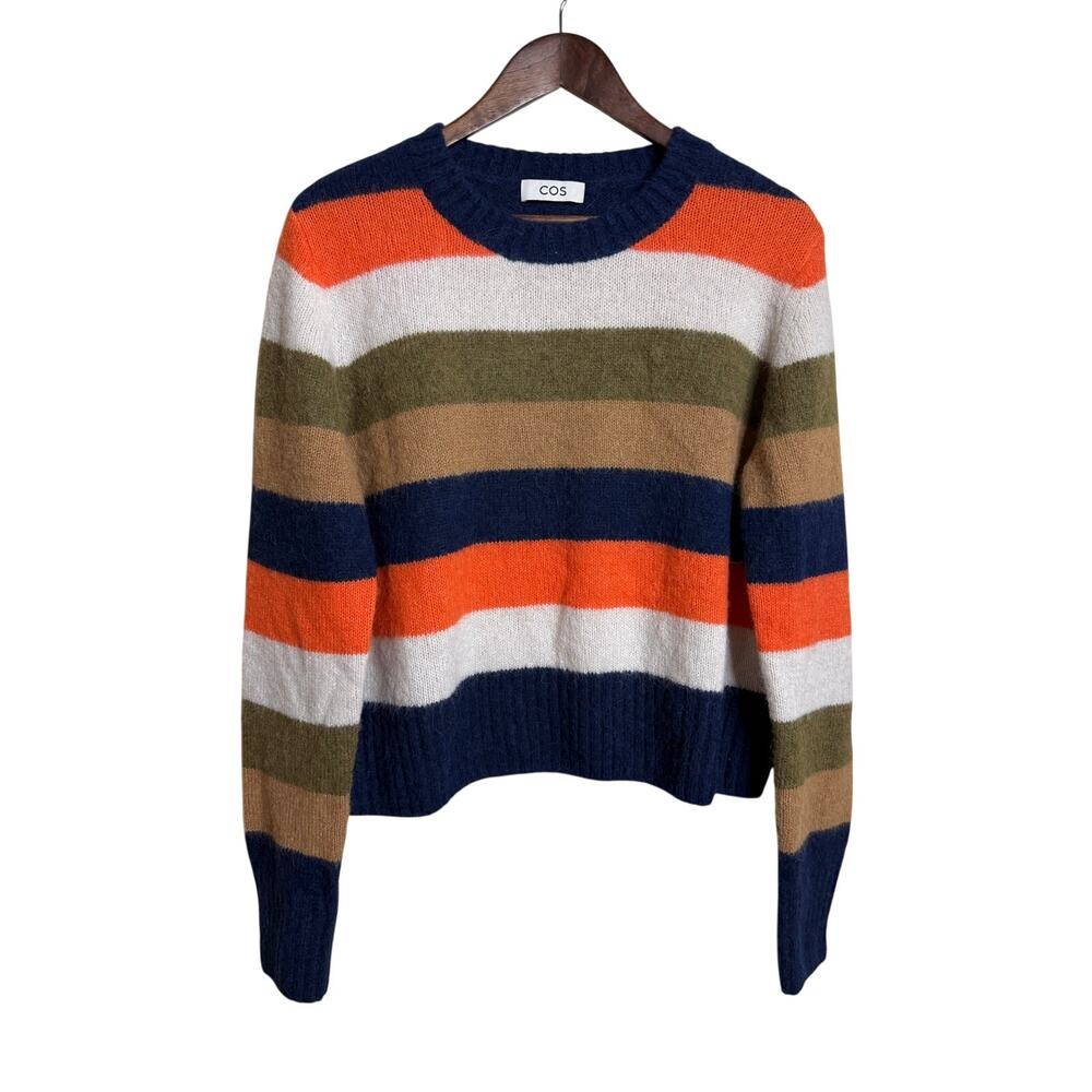 COS Colorblock Striped Multicolor Cropped Alpaca Wool Sweater L Preppy Cozy